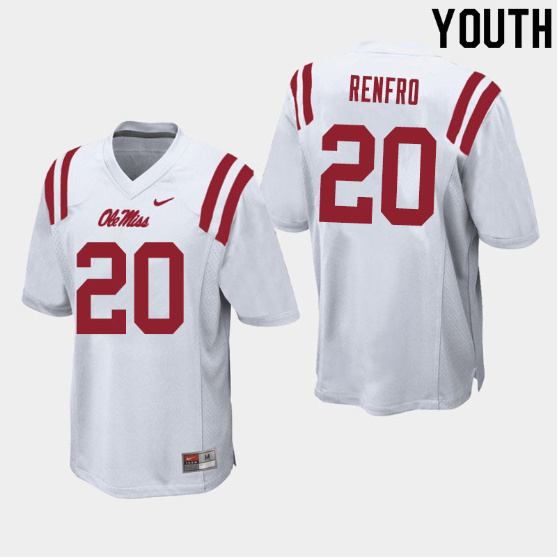 Youth #20 Kade Renfro Ole Miss Rebels College Football Jerseys Sale-White - Click Image to Close